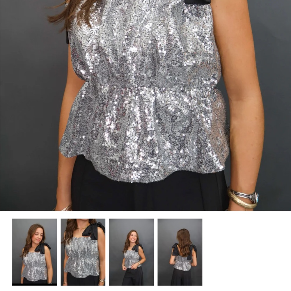 Entro Shimmering Silver Sequin Top